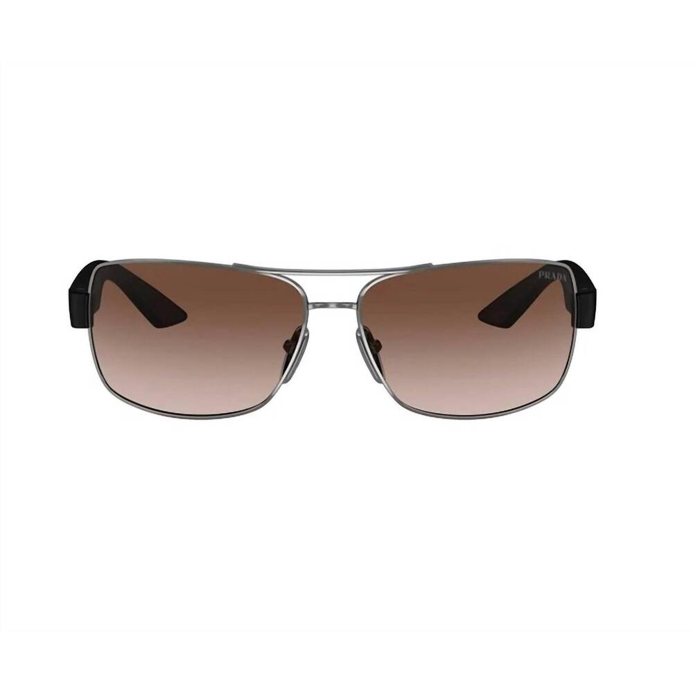NEW PRADA men's sps50z rectangle non-polaroid sunglasses in gunmetal black - Picture 2 of 4